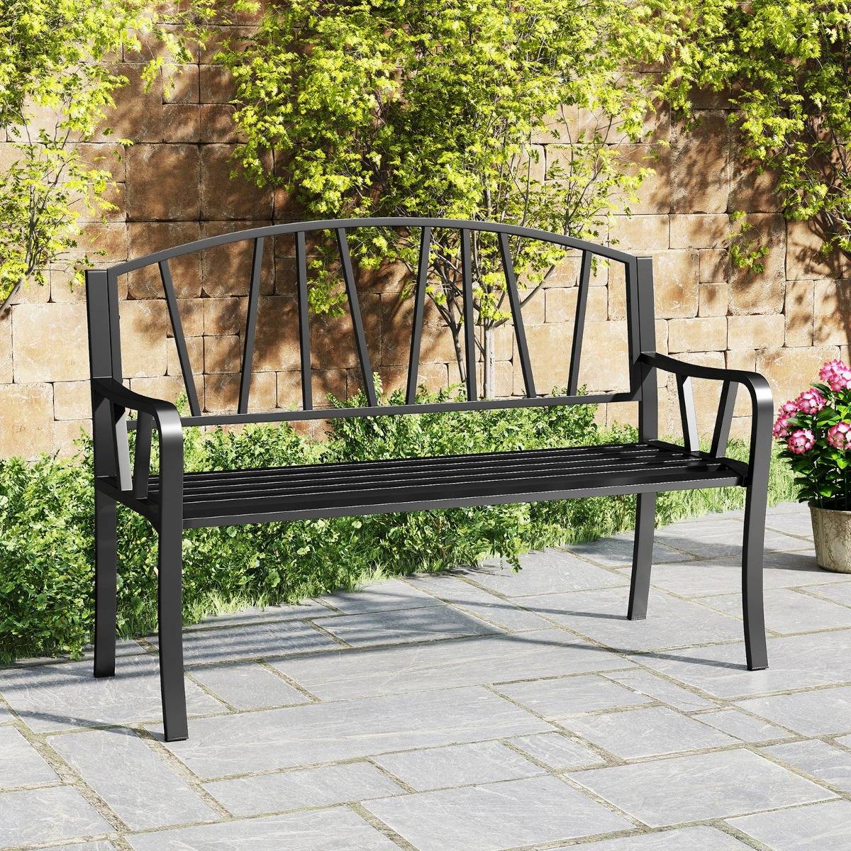 Maison Chic - Banc de Jardin en Métal de 129 cm Banc à Lattes pour 2 à 3 Personnes Siège d'Extérieur Robuste Noir F103R - Image 2