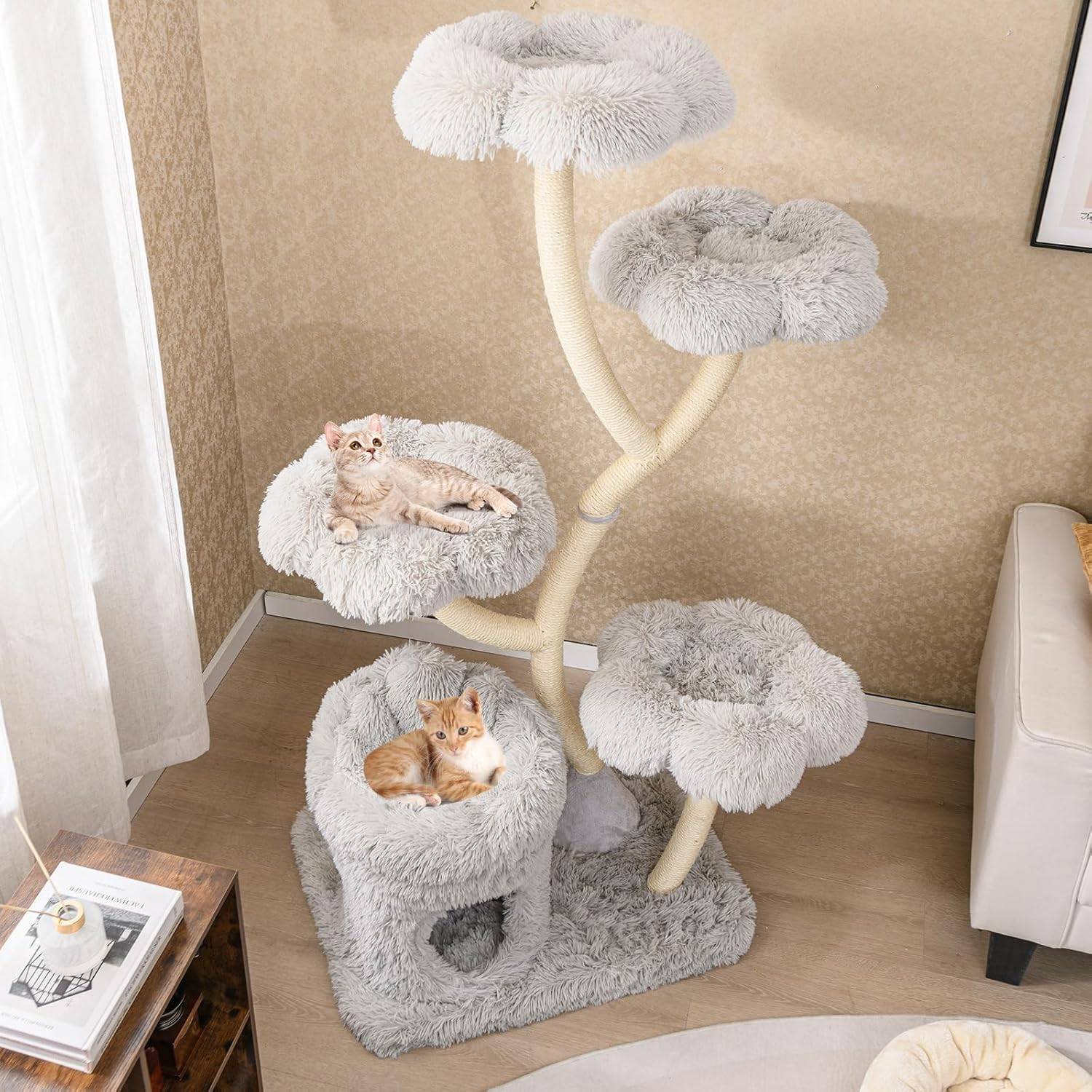 Arbre à Chat XXL 165 cm, Arbre a Chat Maine Coon, 5 Plateformes,Arbre a Chat Bois, Tubes de Support en Métal, 76x59×165 cm (Gris) - Image 2