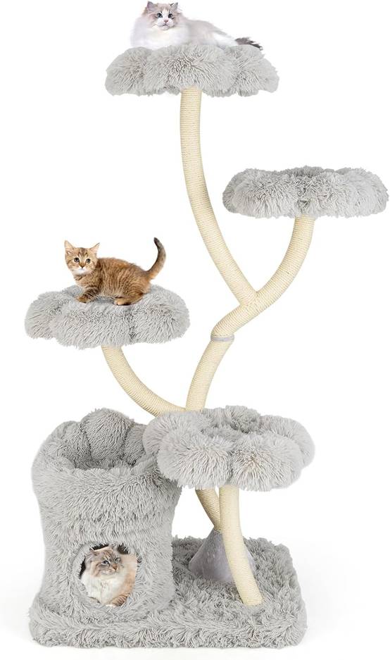 Arbre à Chat XXL 165 cm, Arbre a Chat Maine Coon, 5 Plateformes,Arbre a Chat Bois, Tubes de Support en Métal, 76x59×165 cm (Gris) - Image 1