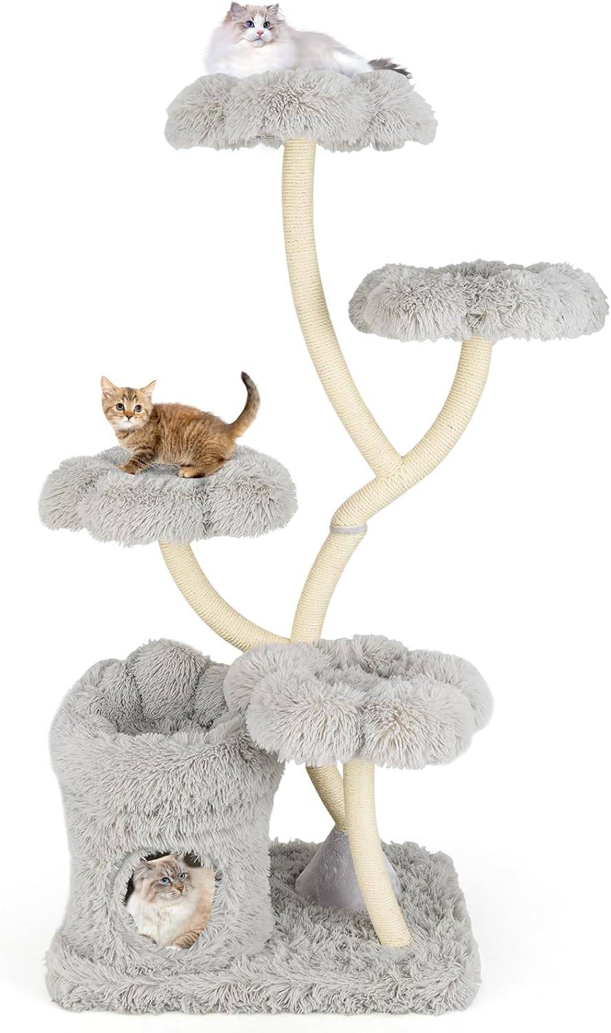 Arbre à Chat XXL 165 cm, Arbre a Chat Maine Coon, 5 Plateformes,Arbre a Chat Bois, Tubes de Support en Métal, 76x59×165 cm (Gris) - Image 1