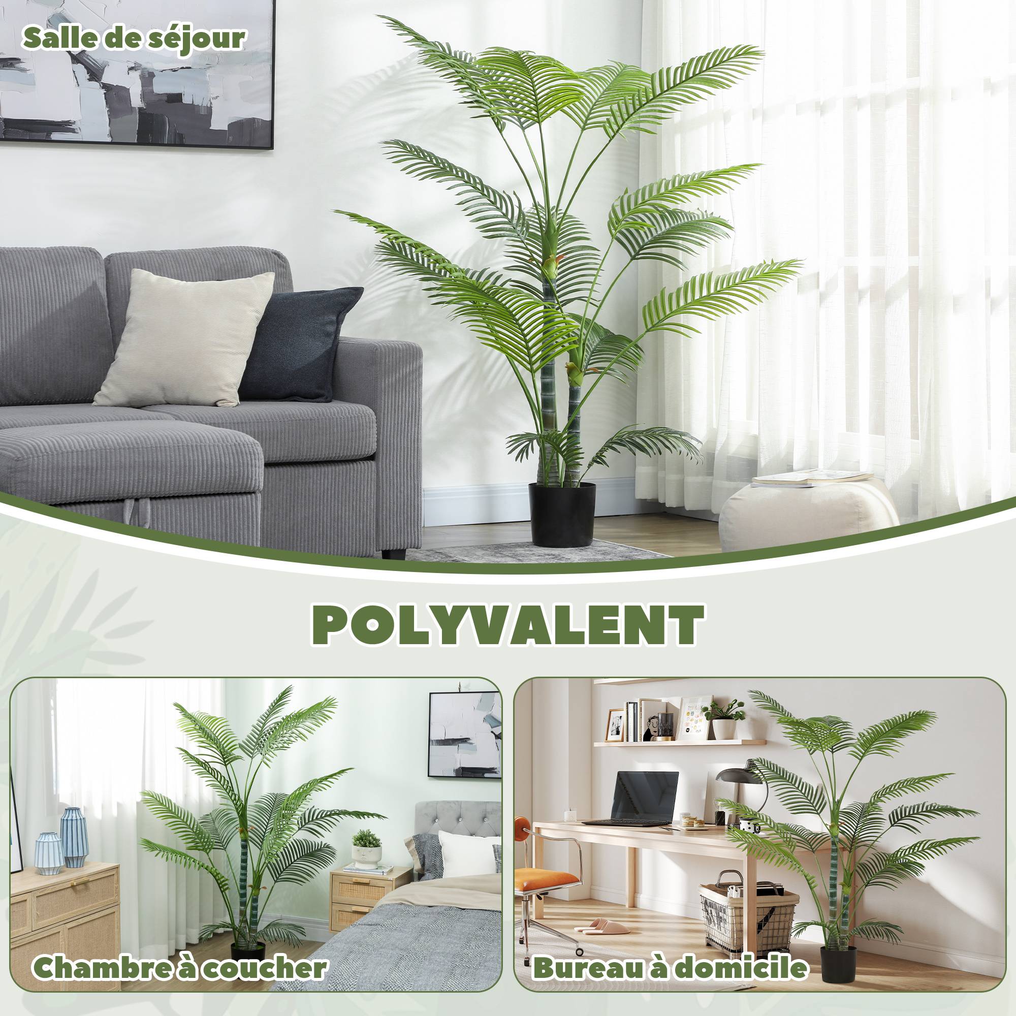 Palmier artificiel PEVA et plastique vert 20 x 20 x 170 cm - PANGIVO - Image 7