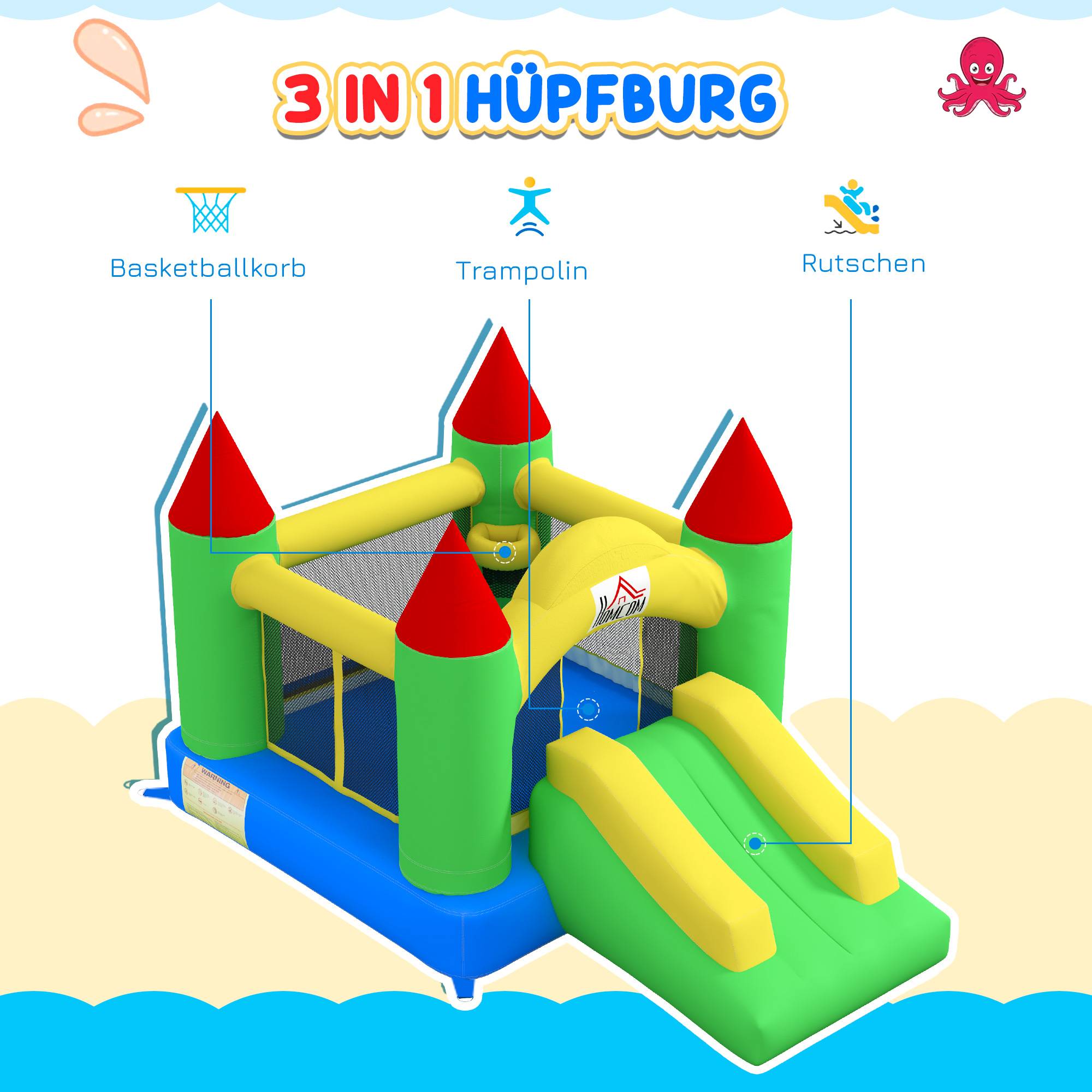 Château gonflable avec toboggan et filet de sécurité, jusqu'à 100 kg, 3-10 ans, 300 x 180 x 160 cm - Image 6
