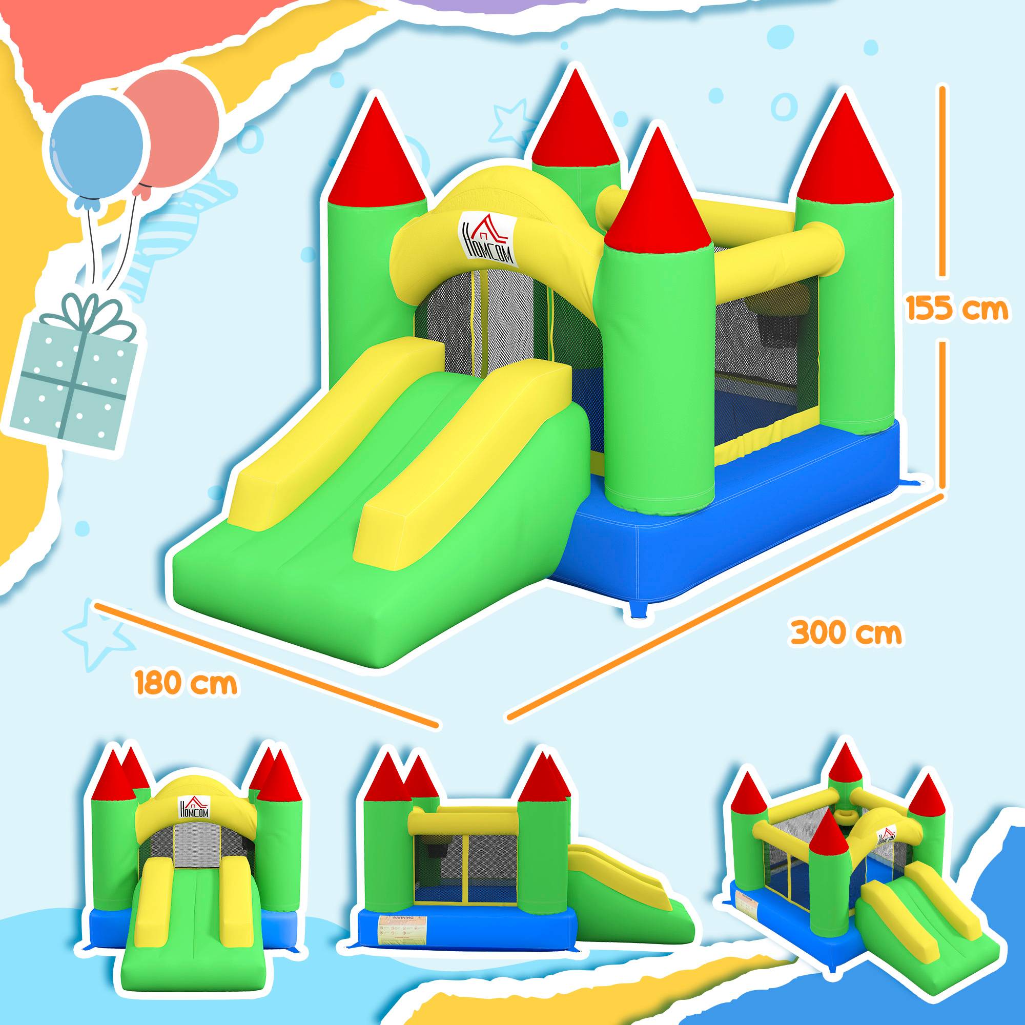 Château gonflable avec toboggan et filet de sécurité, jusqu'à 100 kg, 3-10 ans, 300 x 180 x 160 cm - Image 5