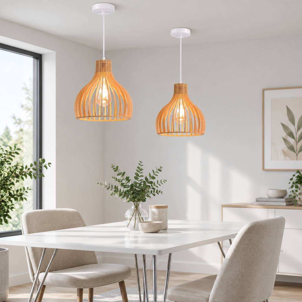 Suspension Luminaire Vintage Bois Artisanal Forme Cage Oiseau Réglable Blanc - Image 4