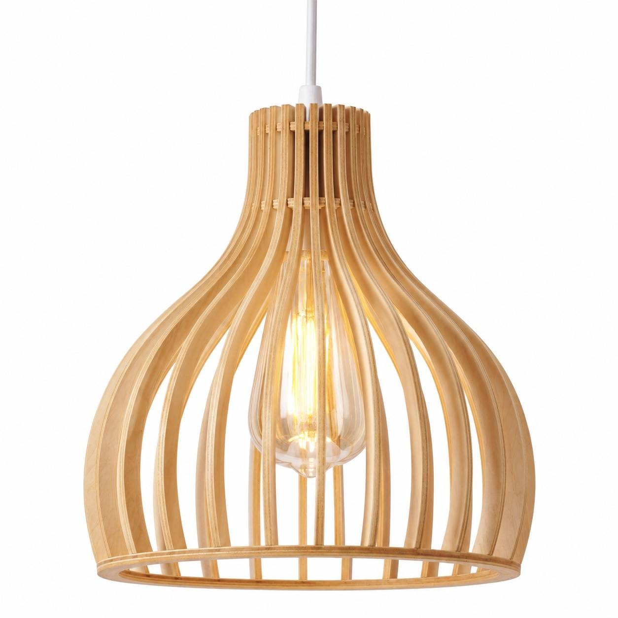 Suspension Luminaire Vintage Bois Artisanal Forme Cage Oiseau Réglable Blanc - Image 1
