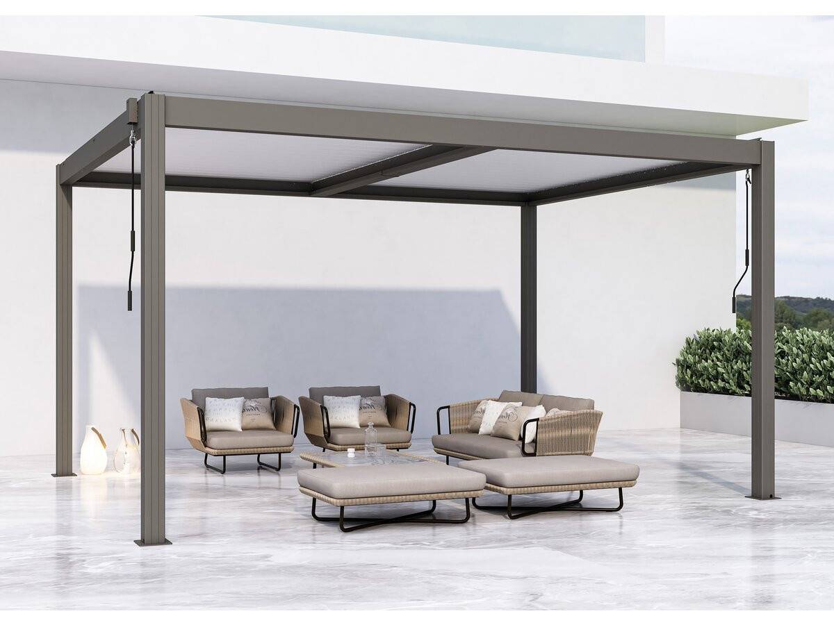 Pergola Bioclimatique Avec Led "windsor Premium" En Aluminium 3 X 4 - Taupe -habitat Et Jardin - Imagen 2