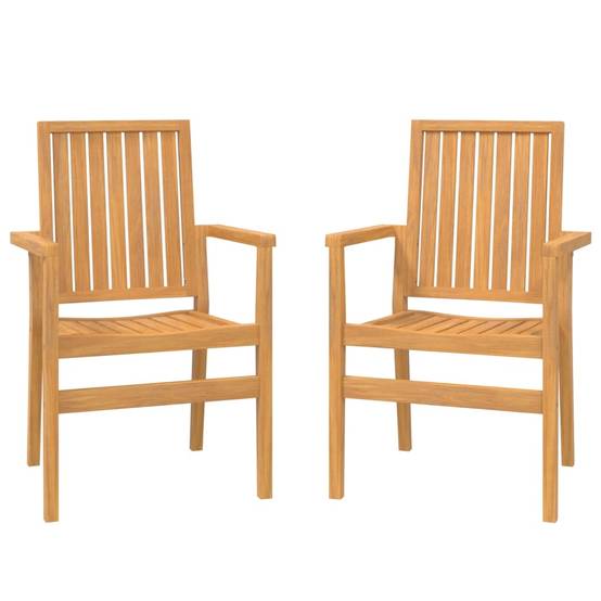Chaises de jardin empilables bois teck 56,5 x 57,5 x 91 cm (lot de 2) - PANGIVO - Image 2
