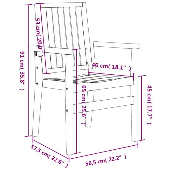 Chaises de jardin empilables bois teck 56,5 x 57,5 x 91 cm (lot de 2) - PANGIVO - Image 7