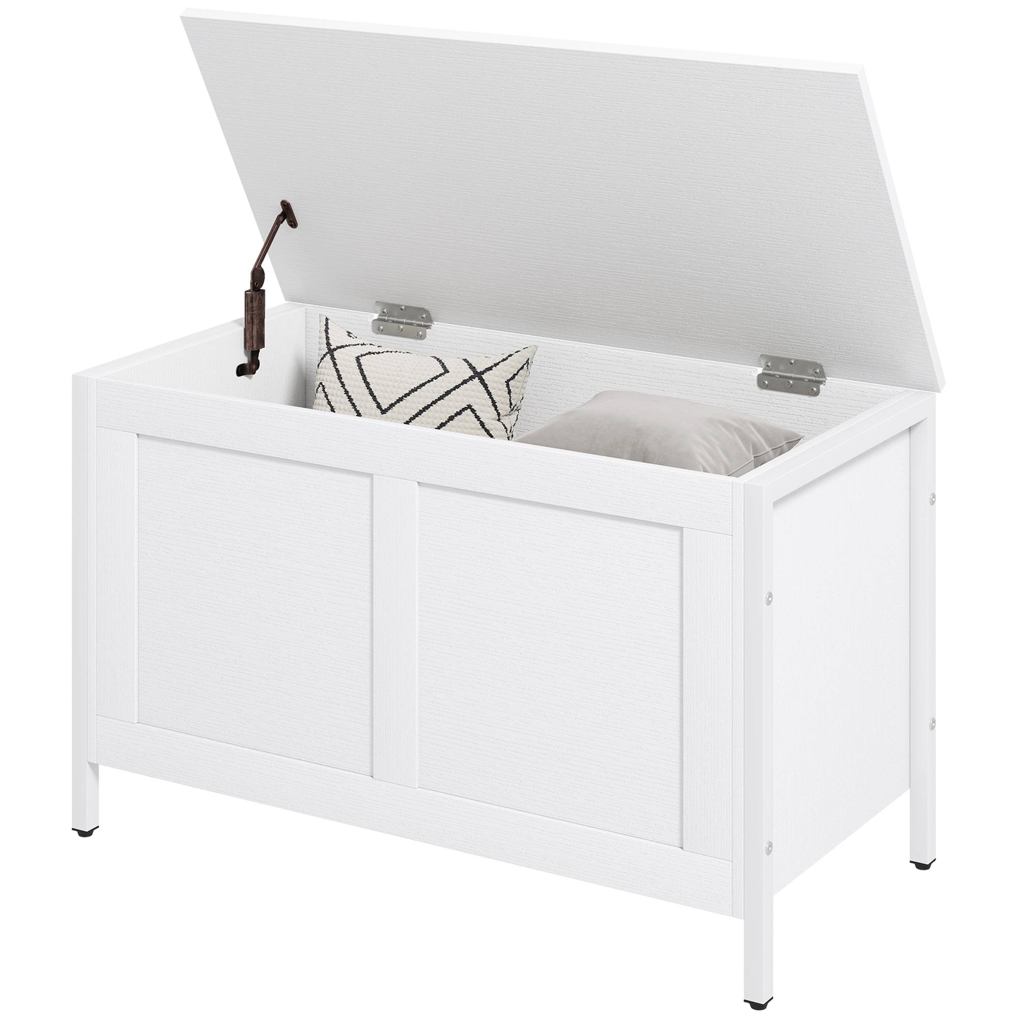 Coffre de rangement pour chambre 95 L avec couvercle, banc de rangement avec charnière de sécurité, 80 x 40 x 50 cm, aspect bois blanc - Image 2