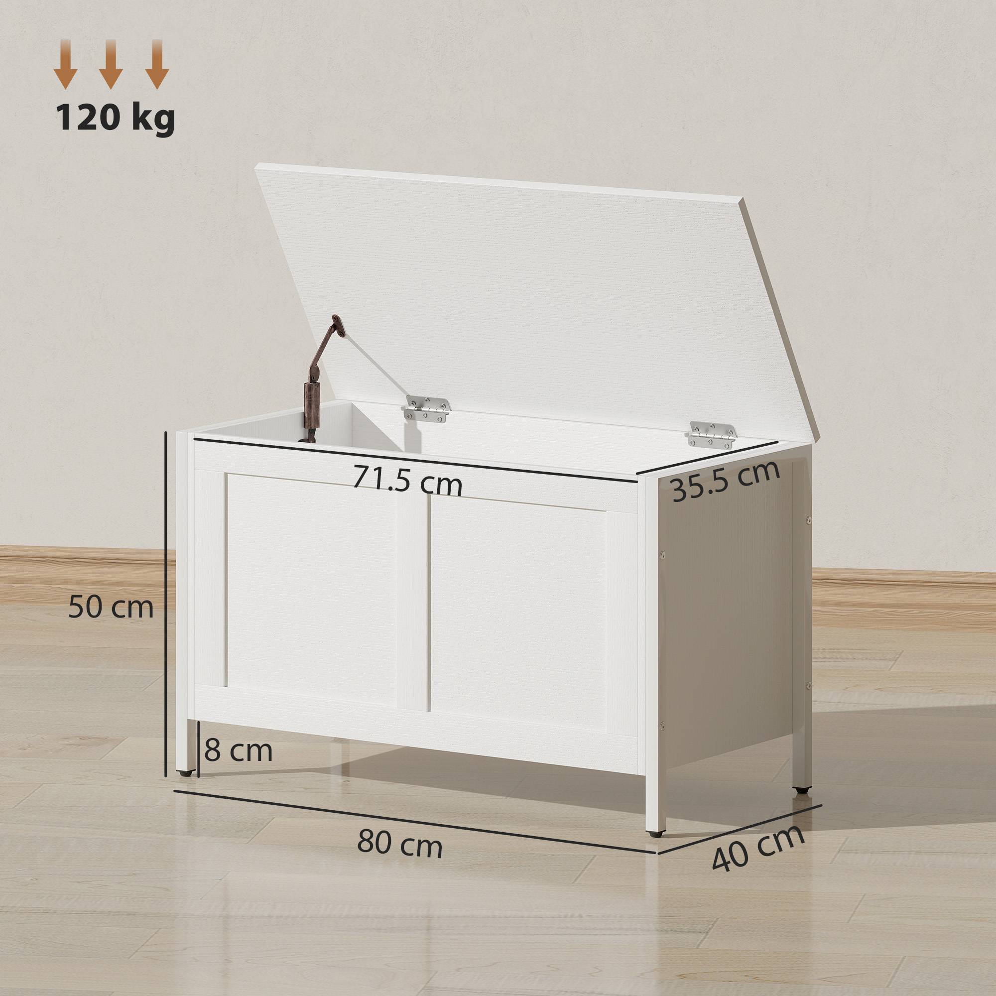Coffre de rangement pour chambre 95 L avec couvercle, banc de rangement avec charnière de sécurité, 80 x 40 x 50 cm, aspect bois blanc - Image 5