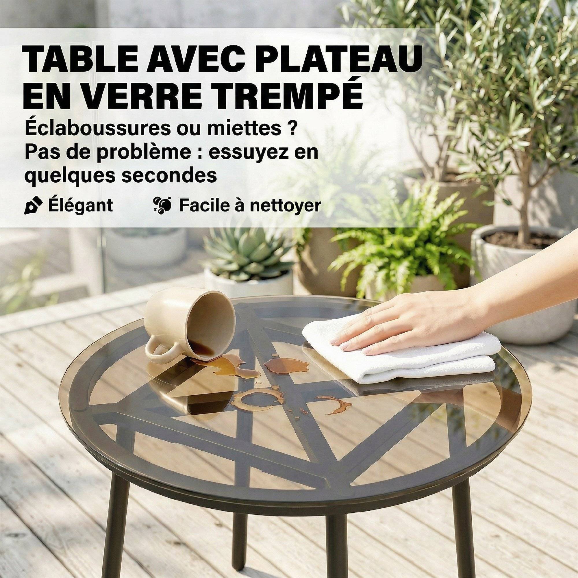 ComfortXL - Salon de Jardin Bistro Métal Résine Tressée Terrasse 2 Fauteuils Table Verre Kaki - ComfortXL Outdoor Living - Image 9