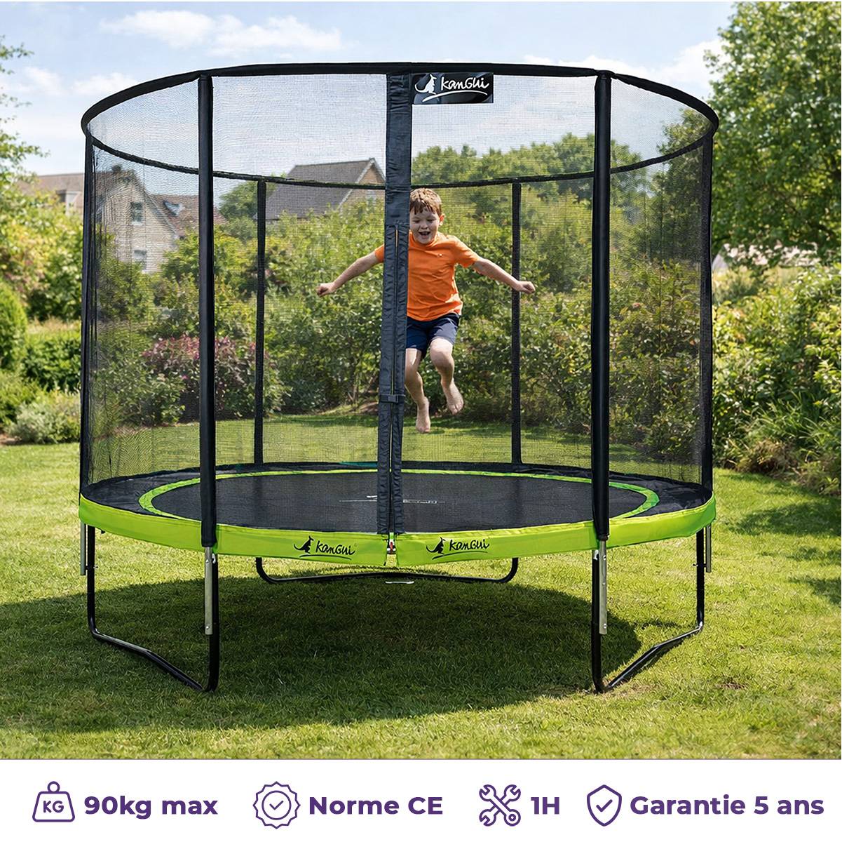 Kangui - Trampoline de jardin Ø 300cm + filet de sécurité - PUNCHI 300 Vert Kangui - Image 2