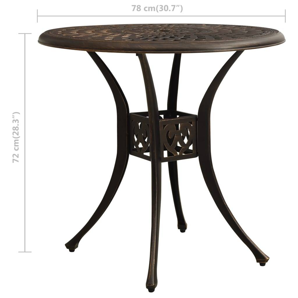 Table Ronde de Terrasse Ø78cm Style Rétro en Aluminium Coulé Bronze pour 2 Personnes – ComfortXL Outdoor Living - Image 6