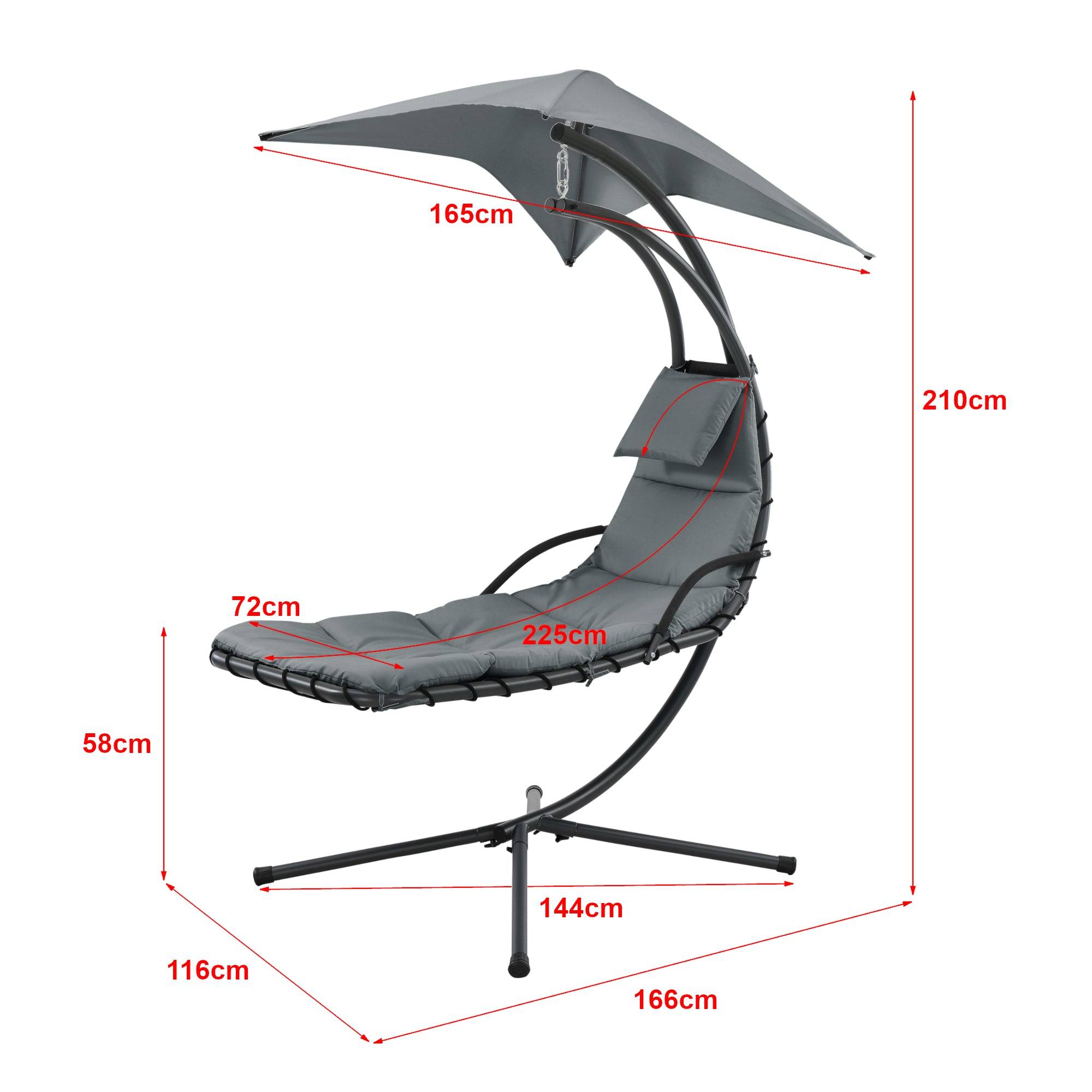 Bain de soleil chaise longue suspendu support sur pied 166 x 116 x 210 cm noir gris - Image 2