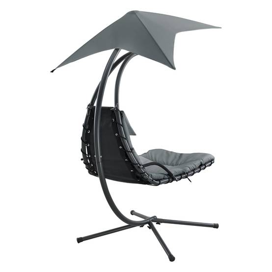 Bain de soleil chaise longue suspendu support sur pied 166 x 116 x 210 cm noir gris - Image 5