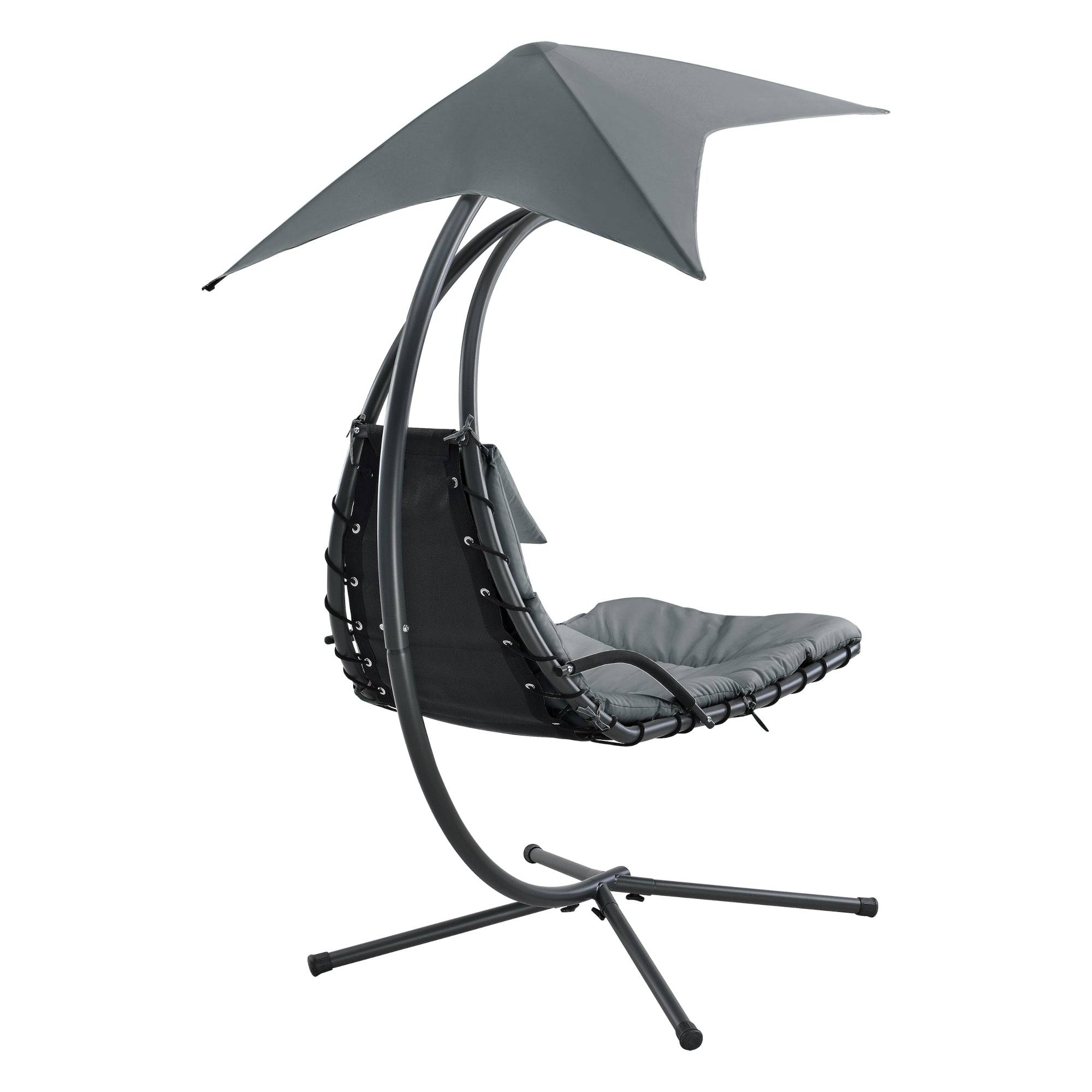 Bain de soleil chaise longue suspendu support sur pied 166 x 116 x 210 cm noir gris - Image 5