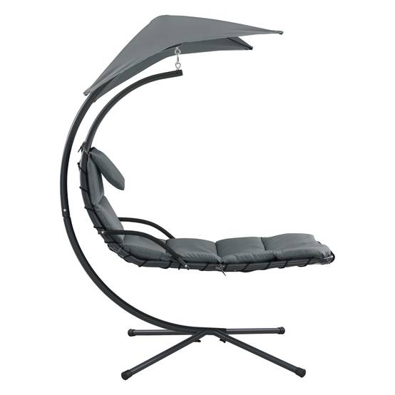 Bain de soleil chaise longue suspendu support sur pied 166 x 116 x 210 cm noir gris - Image 4