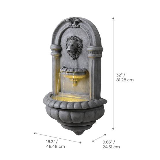 Fontaine murale extérieure tête de lion LED, 81cm, Gris, Teamson Home - Image 2