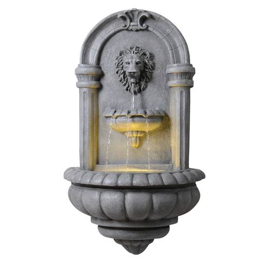 Fontaine murale extérieure tête de lion LED, 81cm, Gris, Teamson Home - Image 1