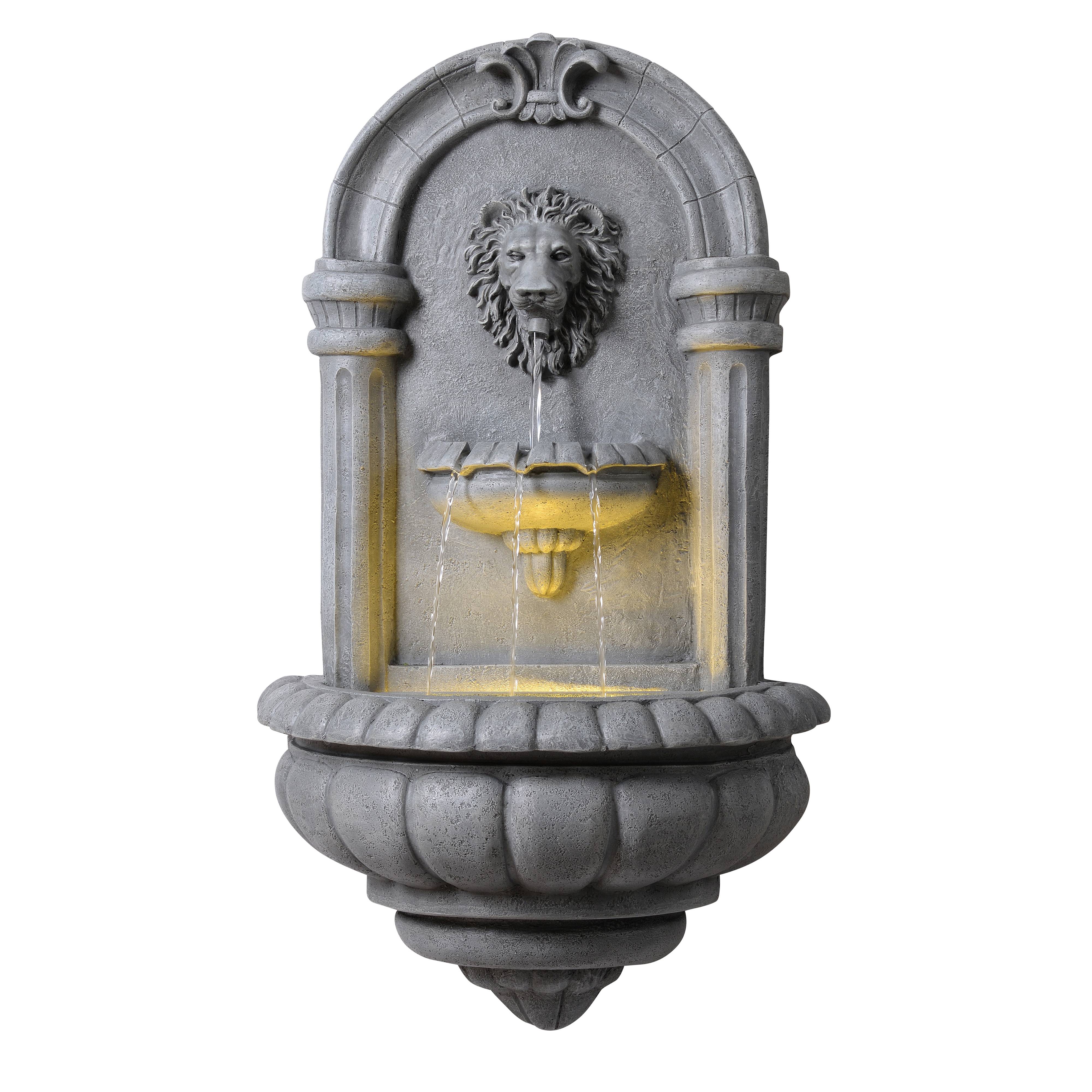 Fontaine murale extérieure tête de lion LED, 81cm, Gris, Teamson Home - Image 1