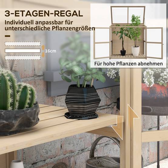 ComfortXL - Mini serre sur pied bois acrylique carrés potagers 2 niveaux toit réglable 103cm - ComfortXL Outdoor Living - Image 7