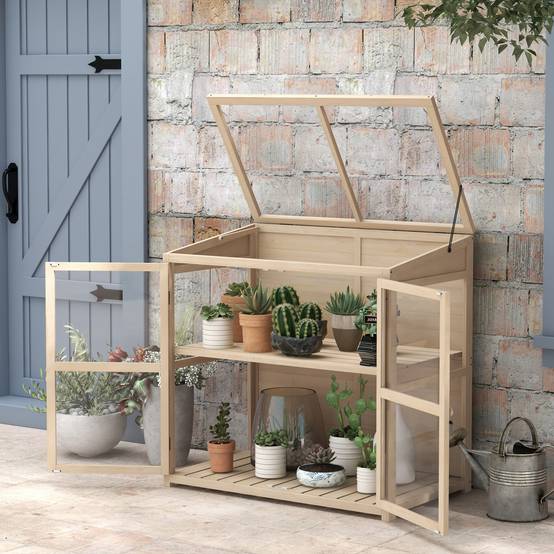 ComfortXL - Mini serre sur pied bois acrylique carrés potagers 2 niveaux toit réglable 103cm - ComfortXL Outdoor Living - Image 4