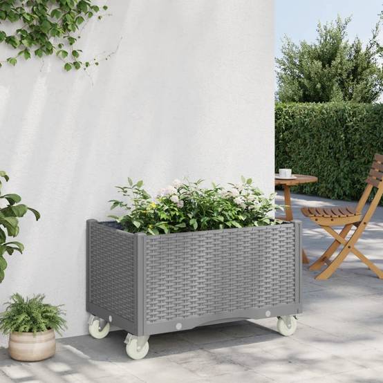 Jardinière à roulettes - Bac à fleurs - Pot de fleurs gris clair 80x50x54 cm PP - Image 2