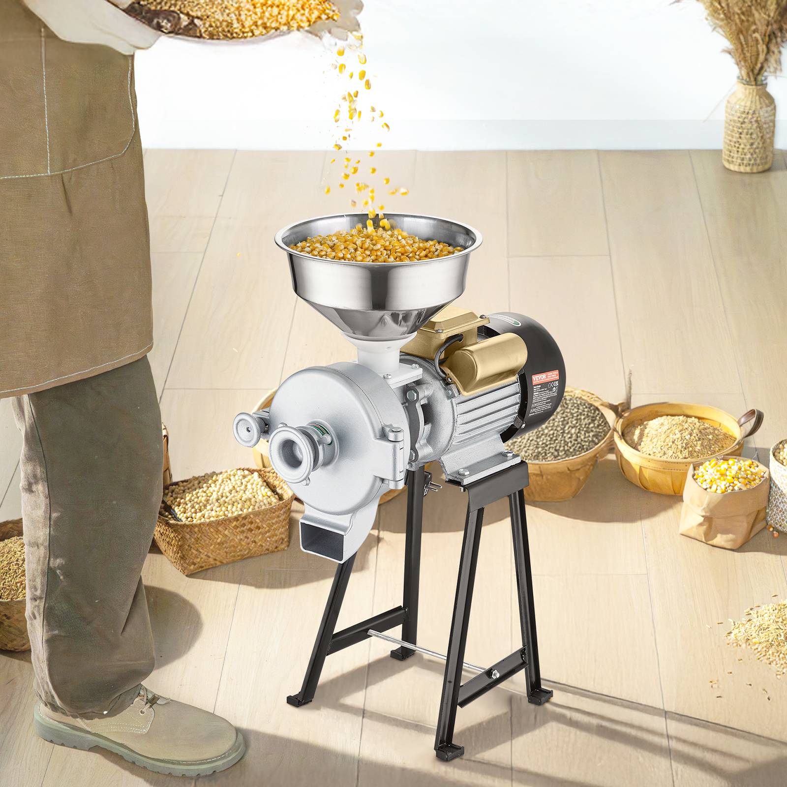 VEVOR Moulin à grains électrique 3000W, broyeur épices commercial sec/humide, réglable, inox. - Image 8