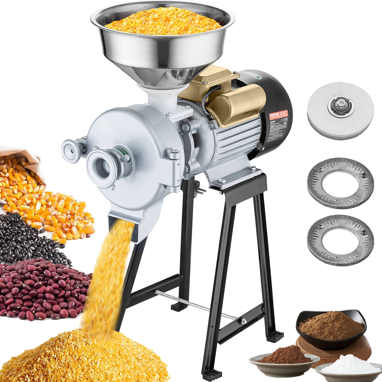 VEVOR Moulin à grains électrique 3000W, broyeur épices commercial sec/humide, réglable, inox. - Image 1