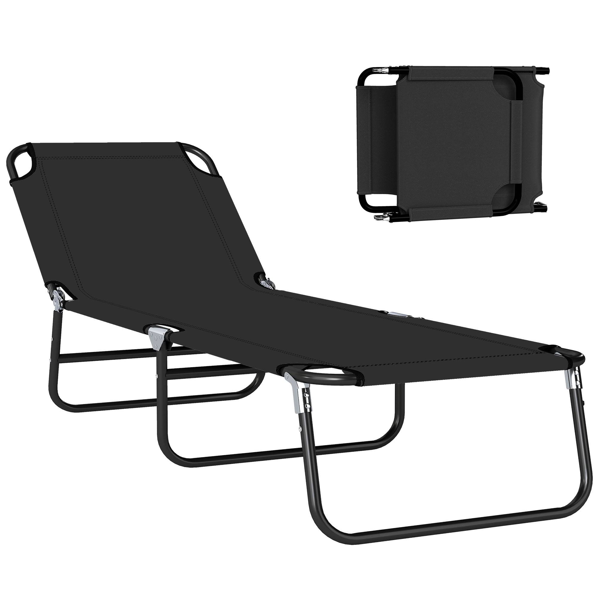 Chaise longue de jardin pliante avec dossier réglable, acier et tissu Oxford, 188 x 56 x 28 cm, noire - Image 1