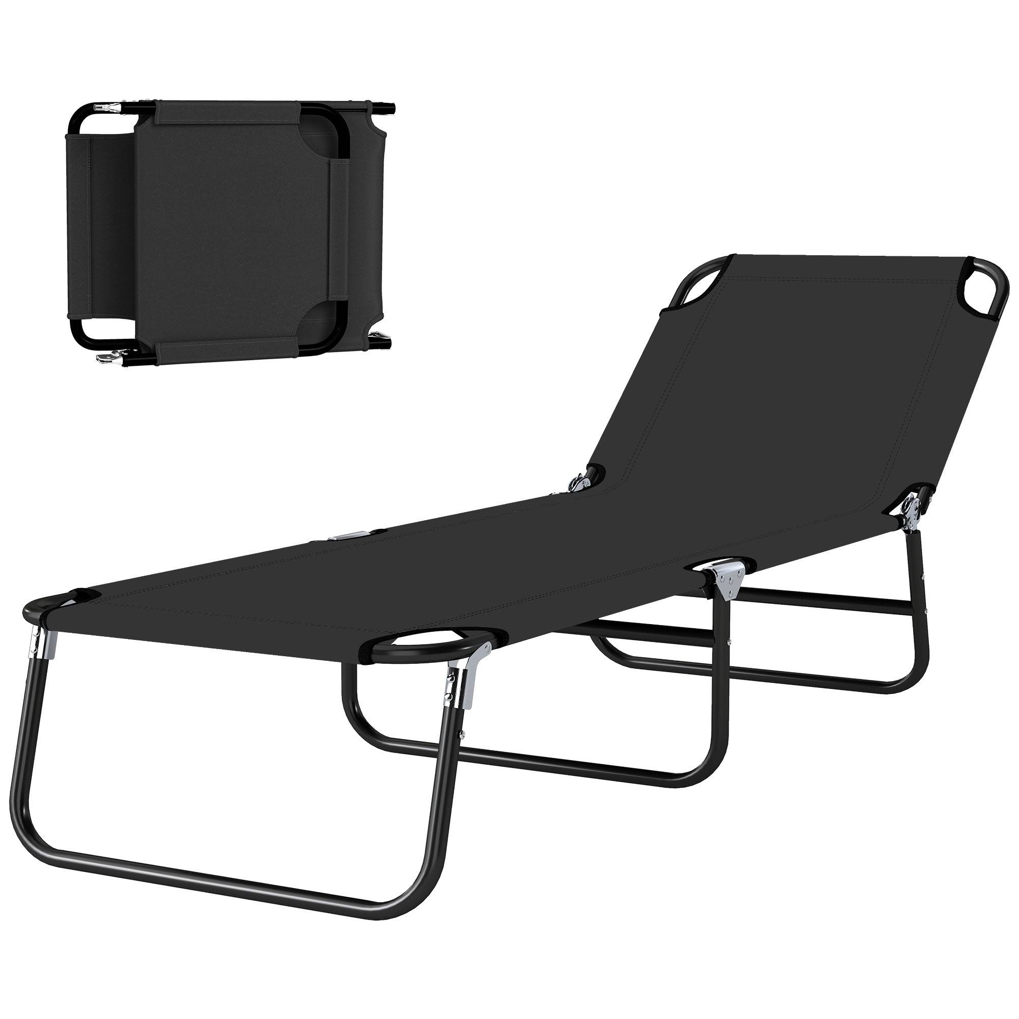 Chaise longue de jardin pliante avec dossier réglable, acier et tissu Oxford, 188 x 56 x 28 cm, noire - Image 2