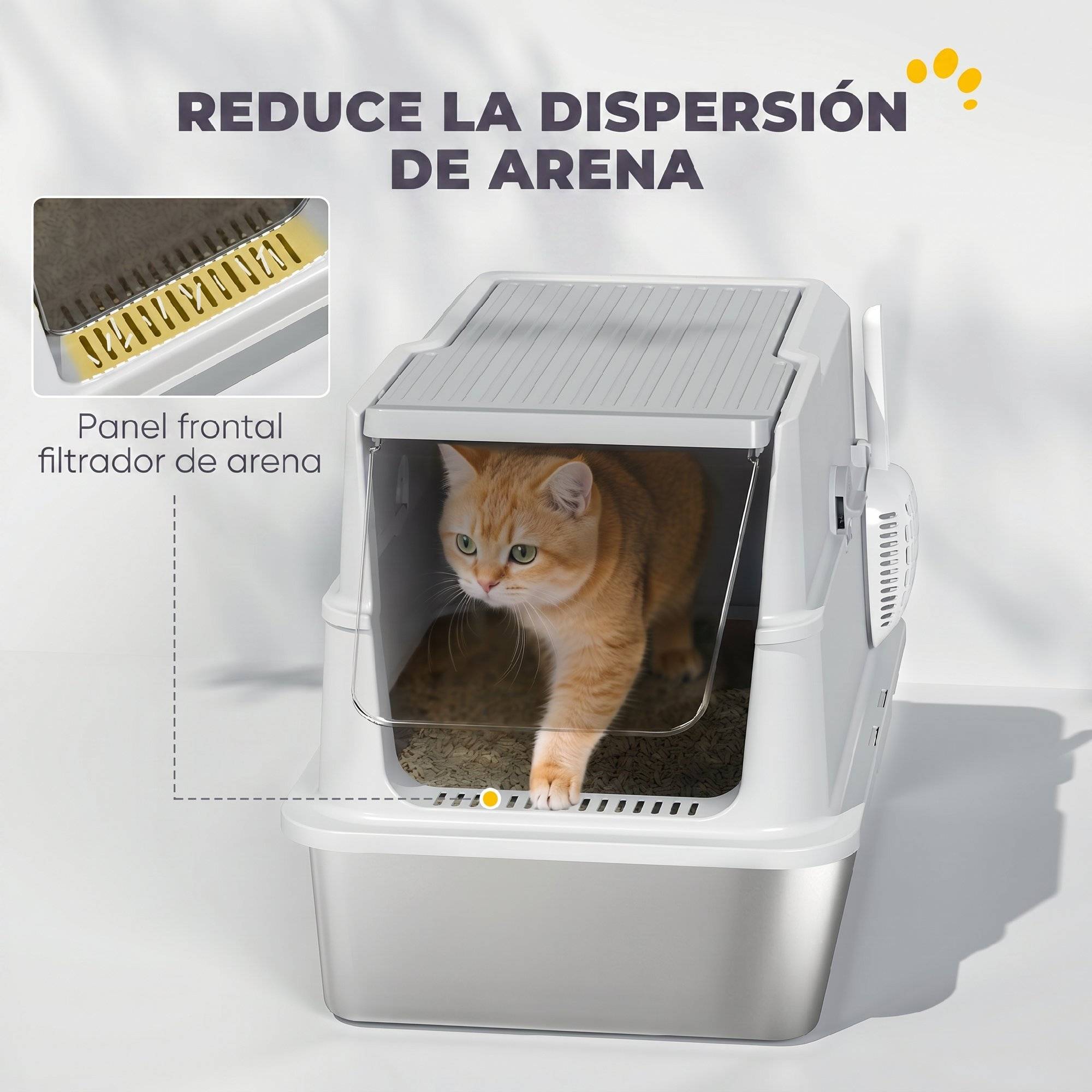 Litière chat acier inoxydable XL fermée couvercle rabattable bord haut pelle antifuite gris clair - Image 10