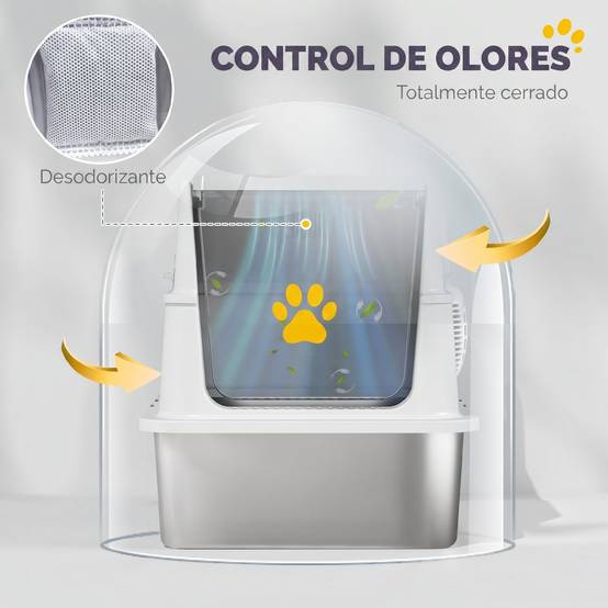 Litière chat acier inoxydable XL fermée couvercle rabattable bord haut pelle antifuite gris clair - Image 8