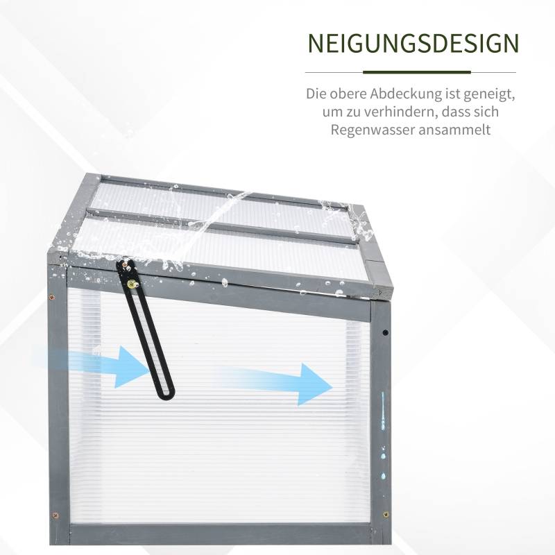 Mini Serre Châssis Bois Polycarbonate Jardin Semis Potager 90x46cm Gris - ComfortXL Outdoor Living - Image 6