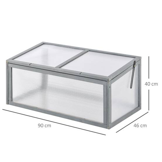 Mini Serre Châssis Bois Polycarbonate Jardin Semis Potager 90x46cm Gris - ComfortXL Outdoor Living - Image 3