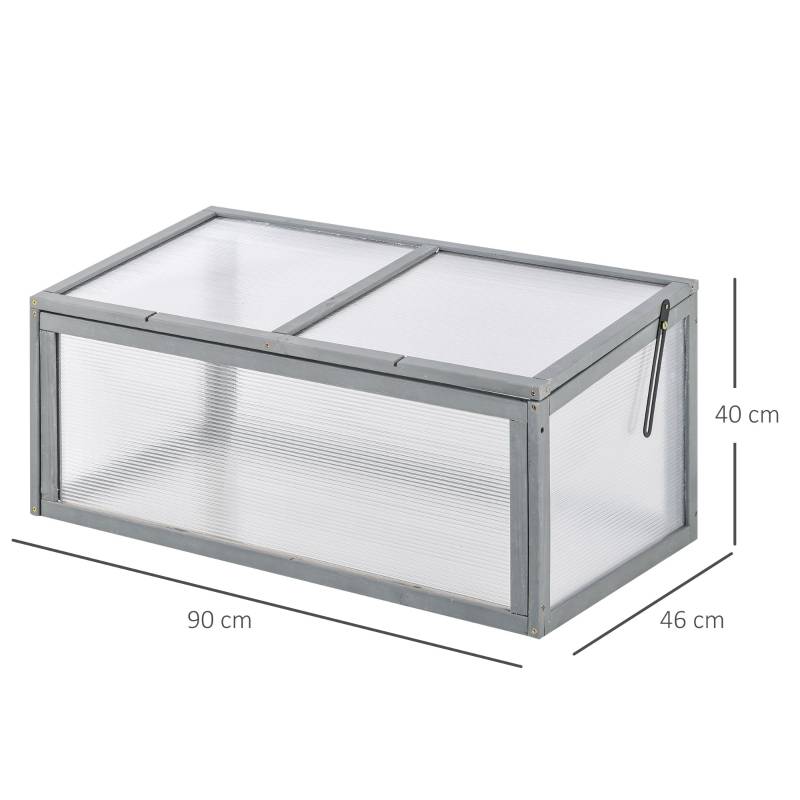Mini Serre Châssis Bois Polycarbonate Jardin Semis Potager 90x46cm Gris - ComfortXL Outdoor Living - Image 3