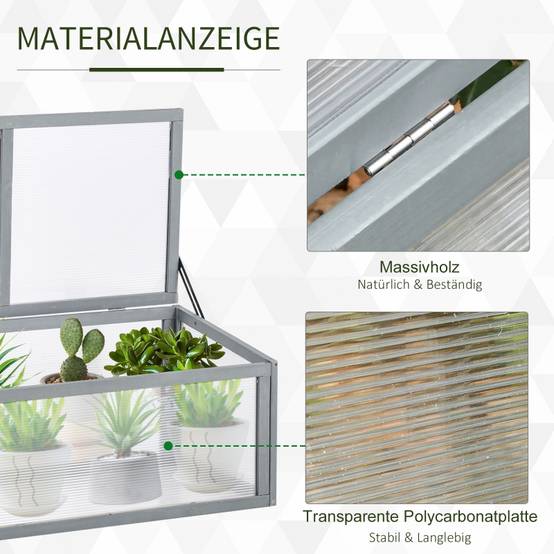 Mini Serre Châssis Bois Polycarbonate Jardin Semis Potager 90x46cm Gris - ComfortXL Outdoor Living - Image 4