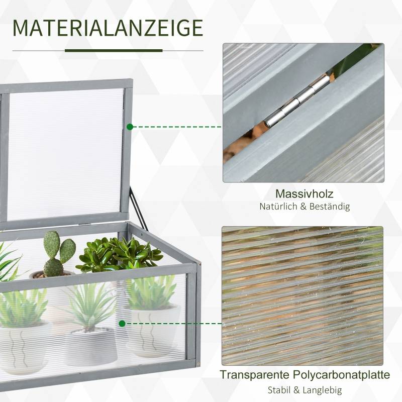 Mini Serre Châssis Bois Polycarbonate Jardin Semis Potager 90x46cm Gris - ComfortXL Outdoor Living - Image 4