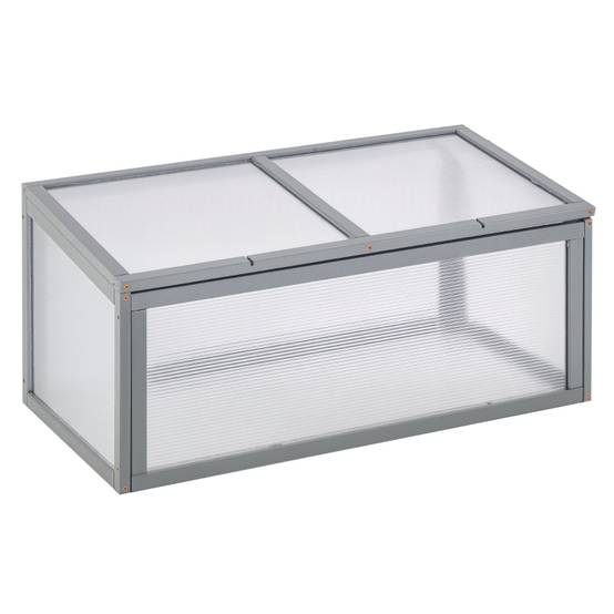 Mini Serre Châssis Bois Polycarbonate Jardin Semis Potager 90x46cm Gris - ComfortXL Outdoor Living - Image 2