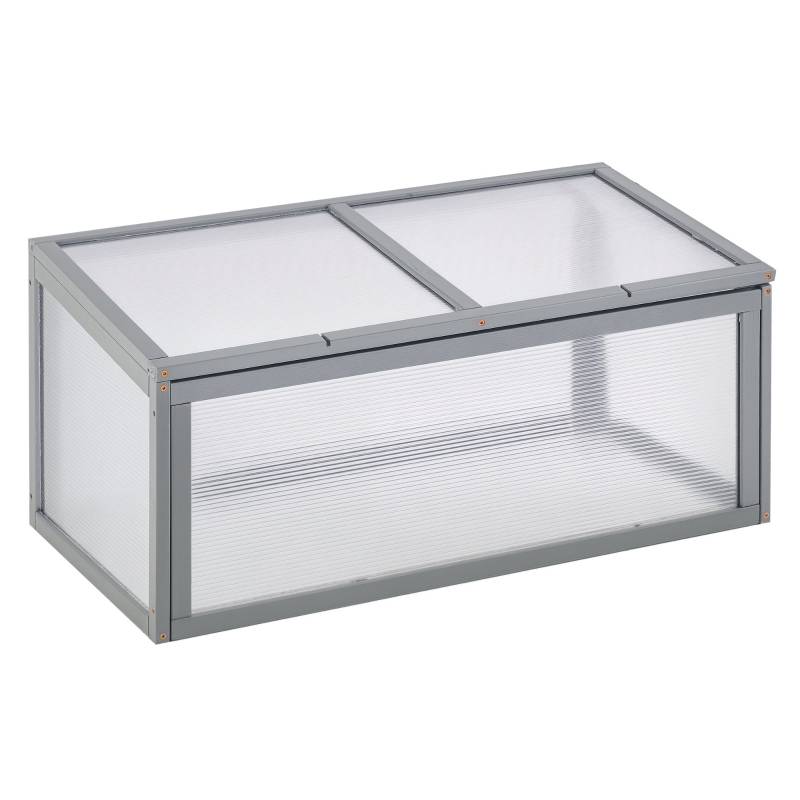 Mini Serre Châssis Bois Polycarbonate Jardin Semis Potager 90x46cm Gris - ComfortXL Outdoor Living - Image 2
