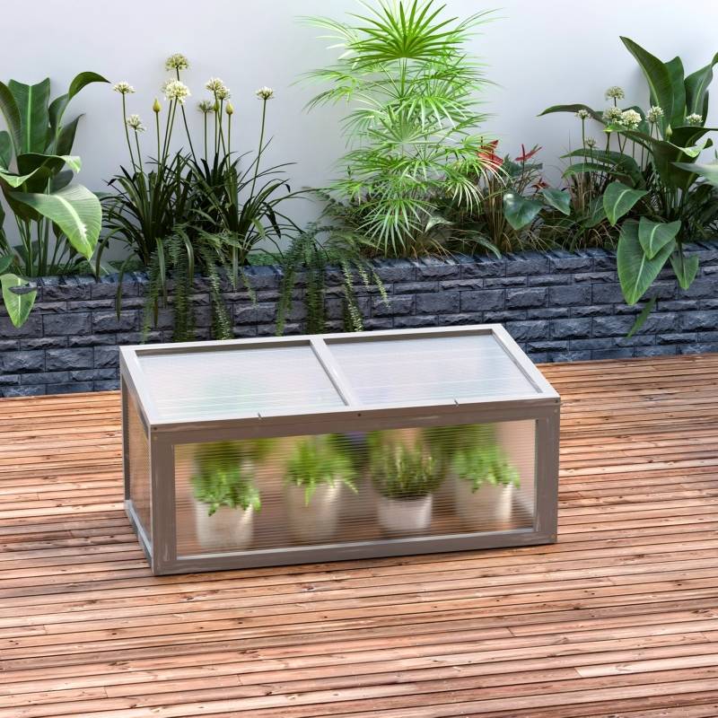Mini Serre Châssis Bois Polycarbonate Jardin Semis Potager 90x46cm Gris - ComfortXL Outdoor Living - Image 7