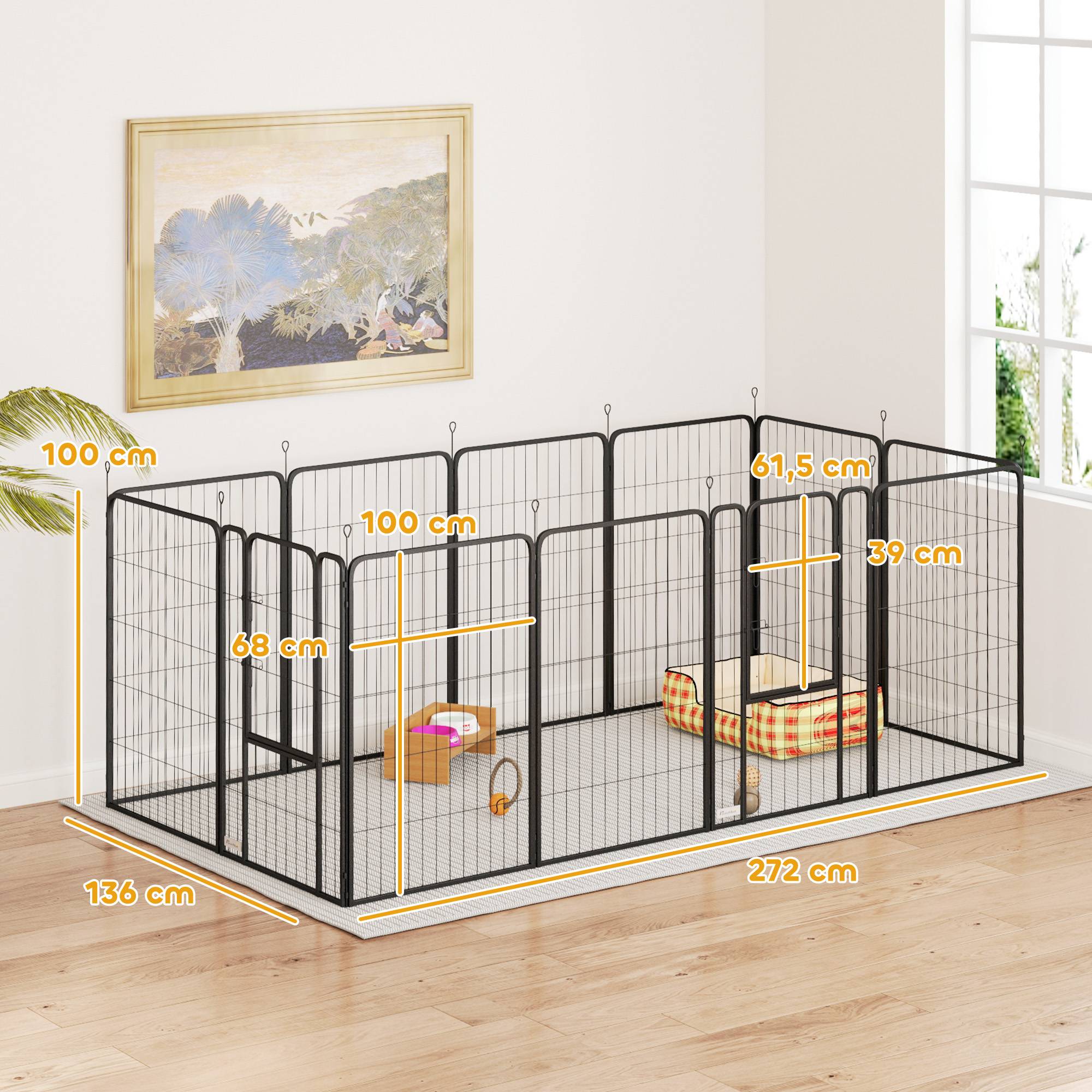 Parc pour chien à 12 panneaux, 100 cm de haut, avec portes pour une utilisation intérieure et extérieure, noir - Image 5