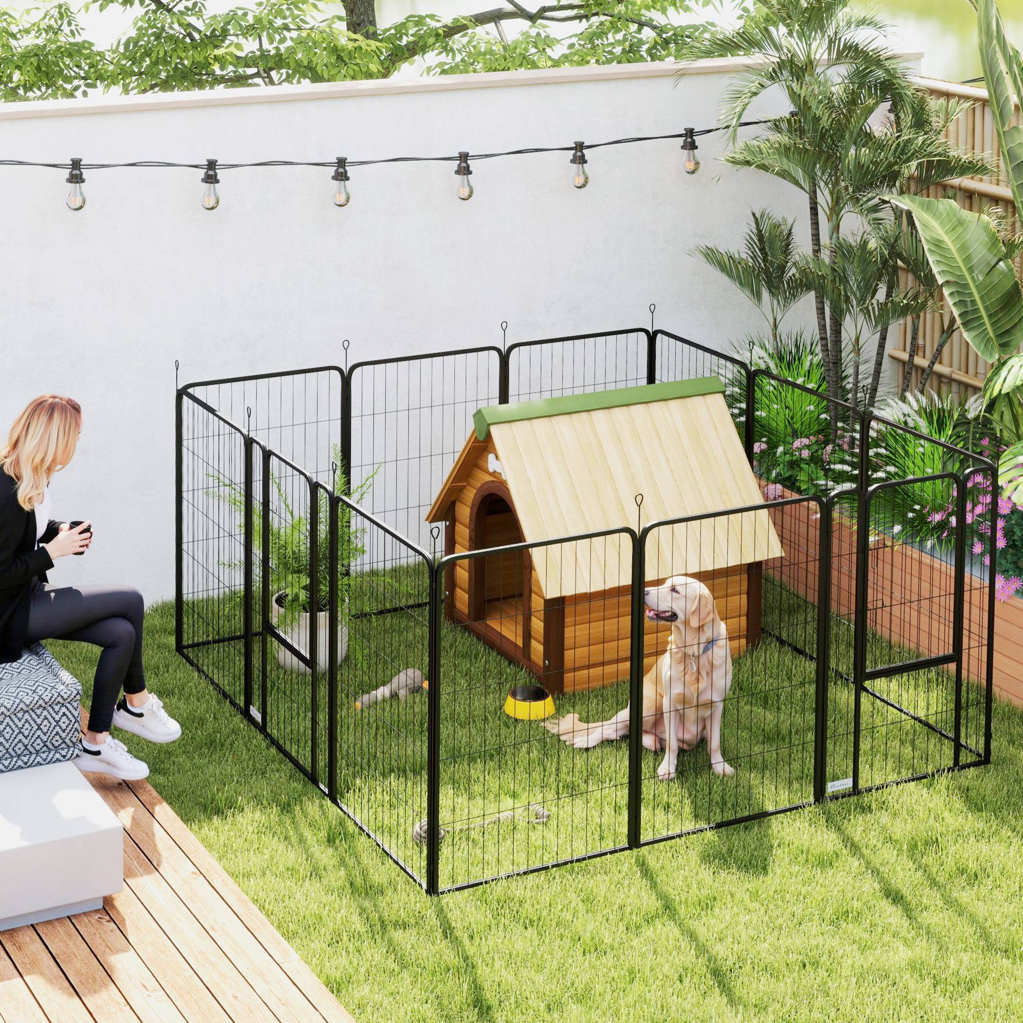 Parc pour chien à 12 panneaux, 100 cm de haut, avec portes pour une utilisation intérieure et extérieure, noir - Image 3