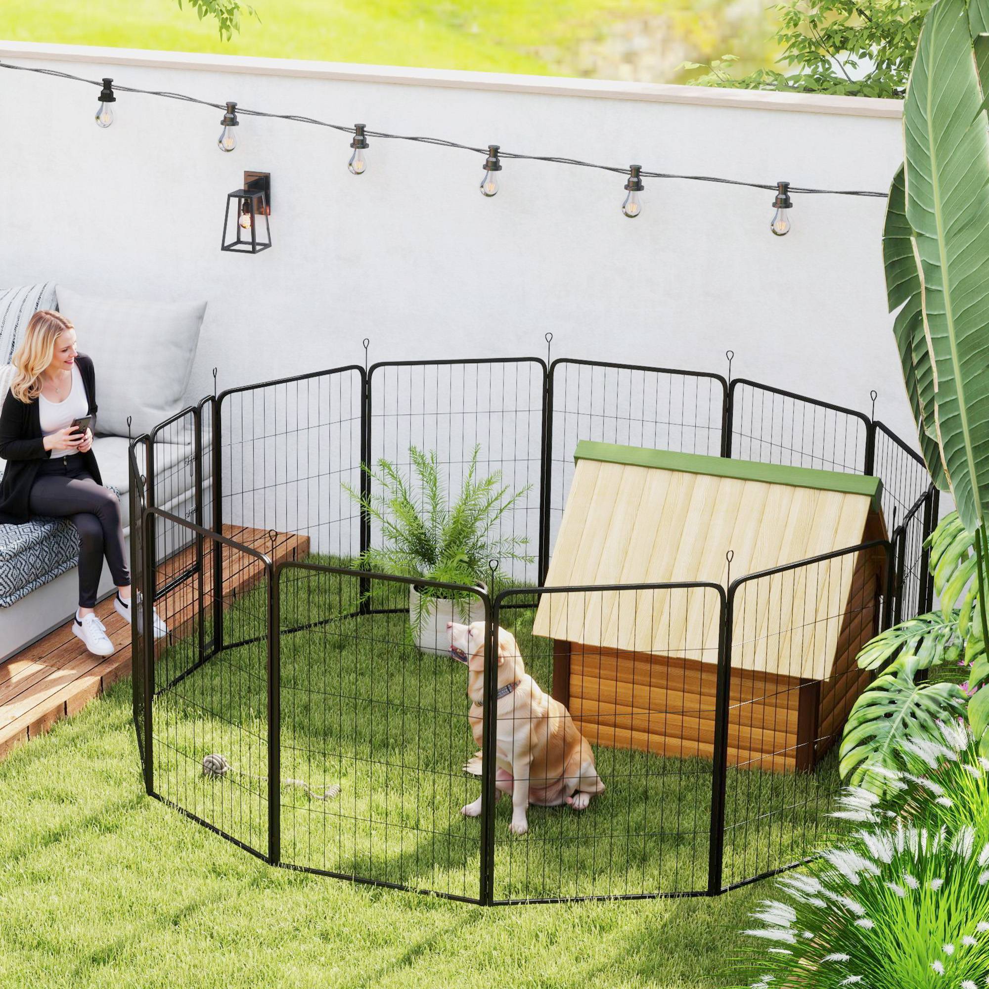 Parc pour chien à 12 panneaux, 100 cm de haut, avec portes pour une utilisation intérieure et extérieure, noir - Image 10