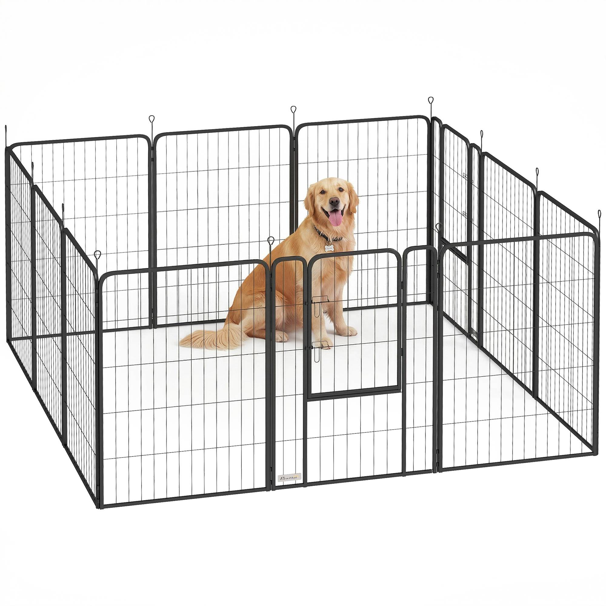 Parc pour chien à 12 panneaux, 100 cm de haut, avec portes pour une utilisation intérieure et extérieure, noir - Image 1