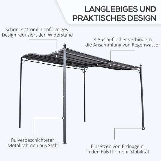 Pergola adossée métal pour terrasse avec toit incurvé anti-pluie 297x297cm gris - ComfortXL Outdoor Living - Image 5