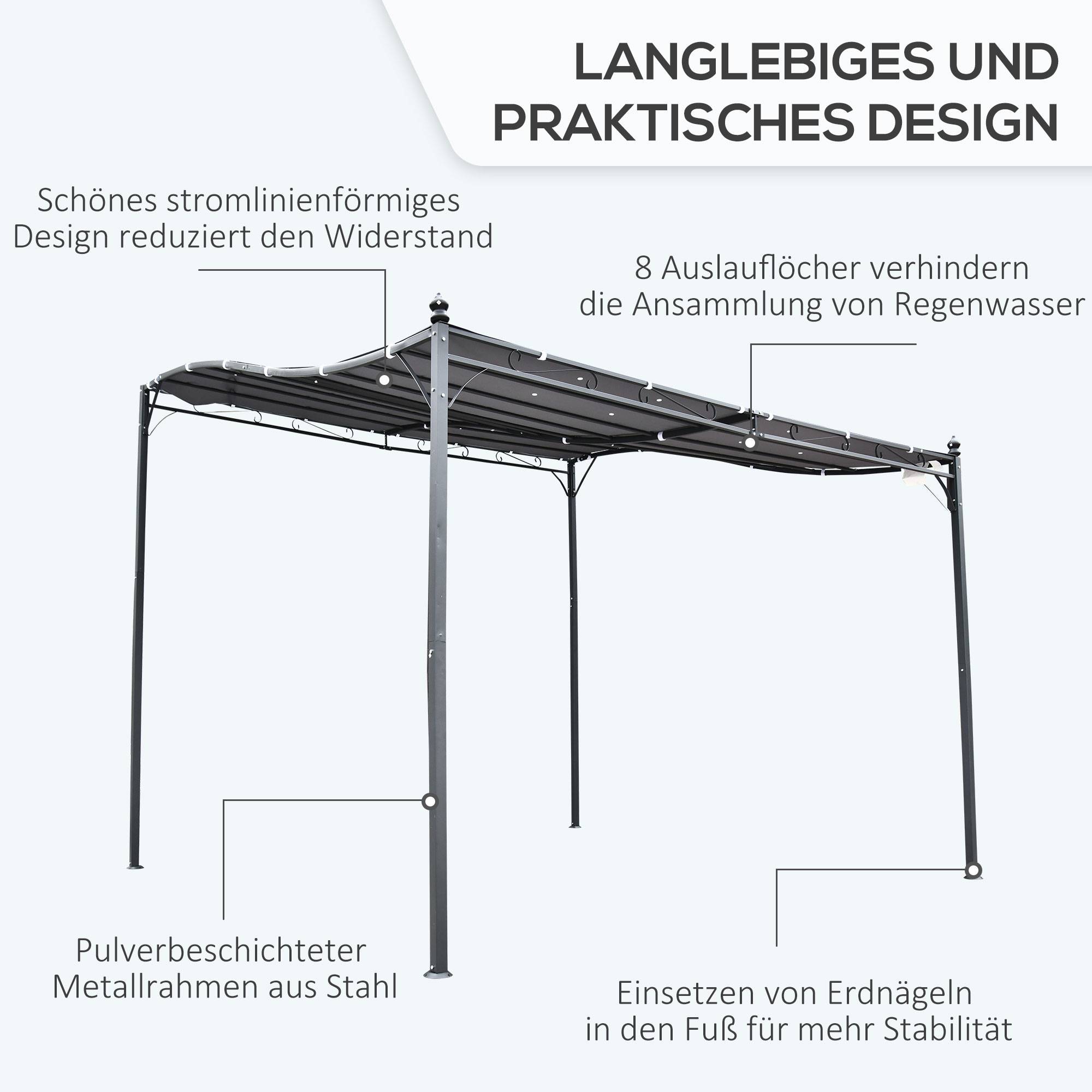 Pergola adossée métal pour terrasse avec toit incurvé anti-pluie 297x297cm gris - ComfortXL Outdoor Living - Image 5