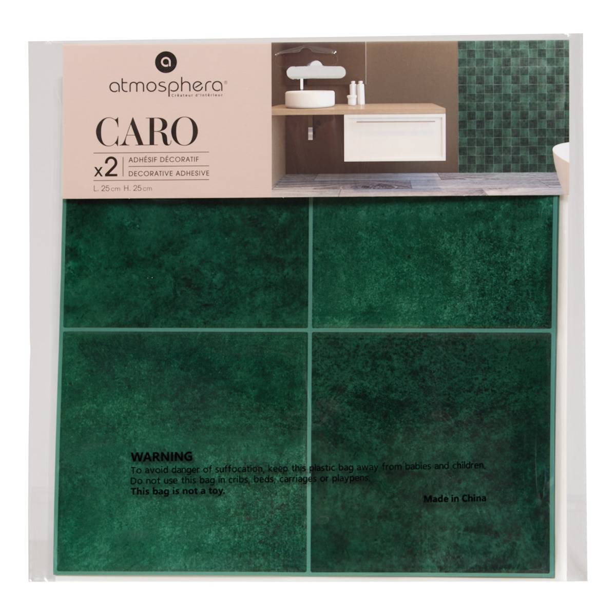 Atmosphera - 2 stickers muraux Caro carré 25x25cm vert - Atmosphera Créateur d'intérieur - Image 3