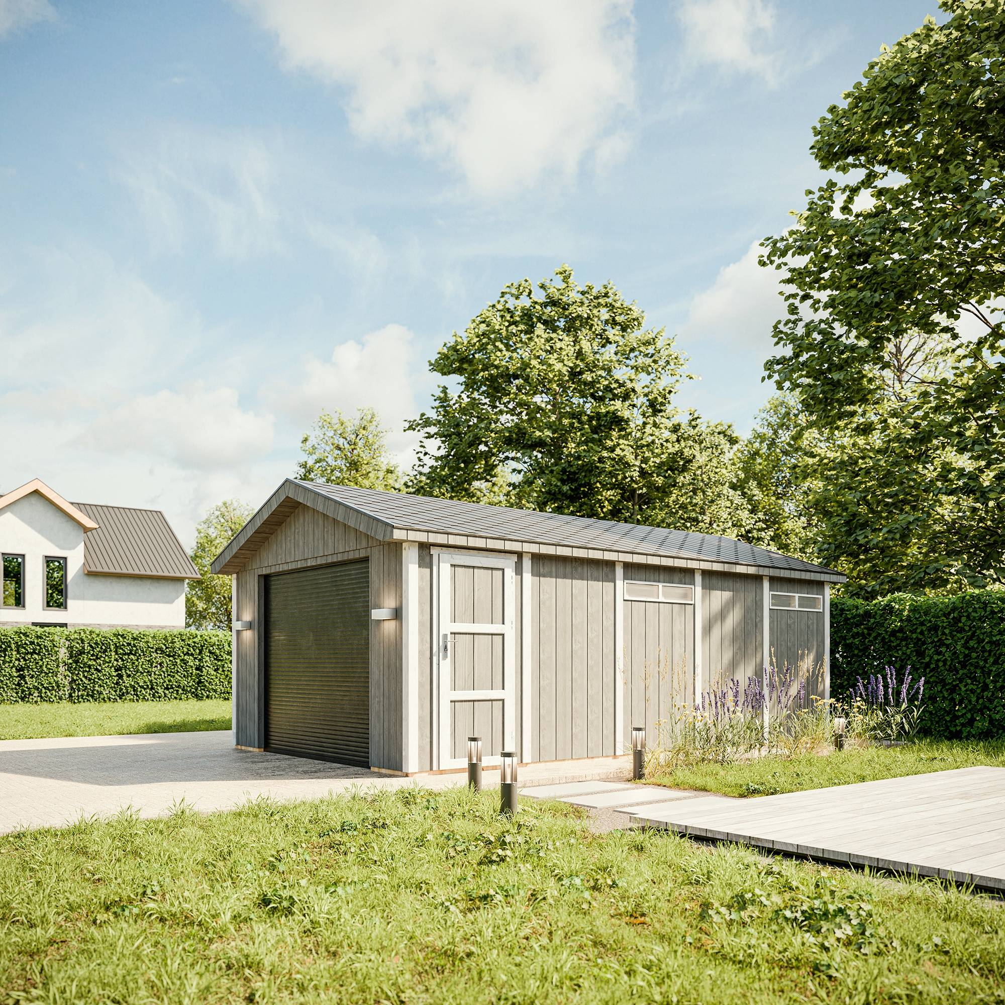 Timbela - Garage Qualité Premium 21 m²/ L378xl648 cm - garage pour auto, moto, vélos, machines de jardinage - Timbela M992B-TUNDRA GREY - Image 1