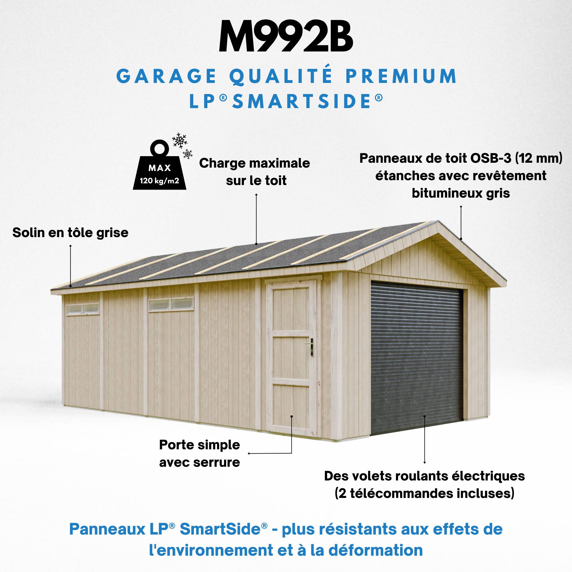 Timbela - Garage Qualité Premium 21 m²/ L378xl648 cm - garage pour auto, moto, vélos, machines de jardinage - Timbela M992B-TUNDRA GREY - Image 9